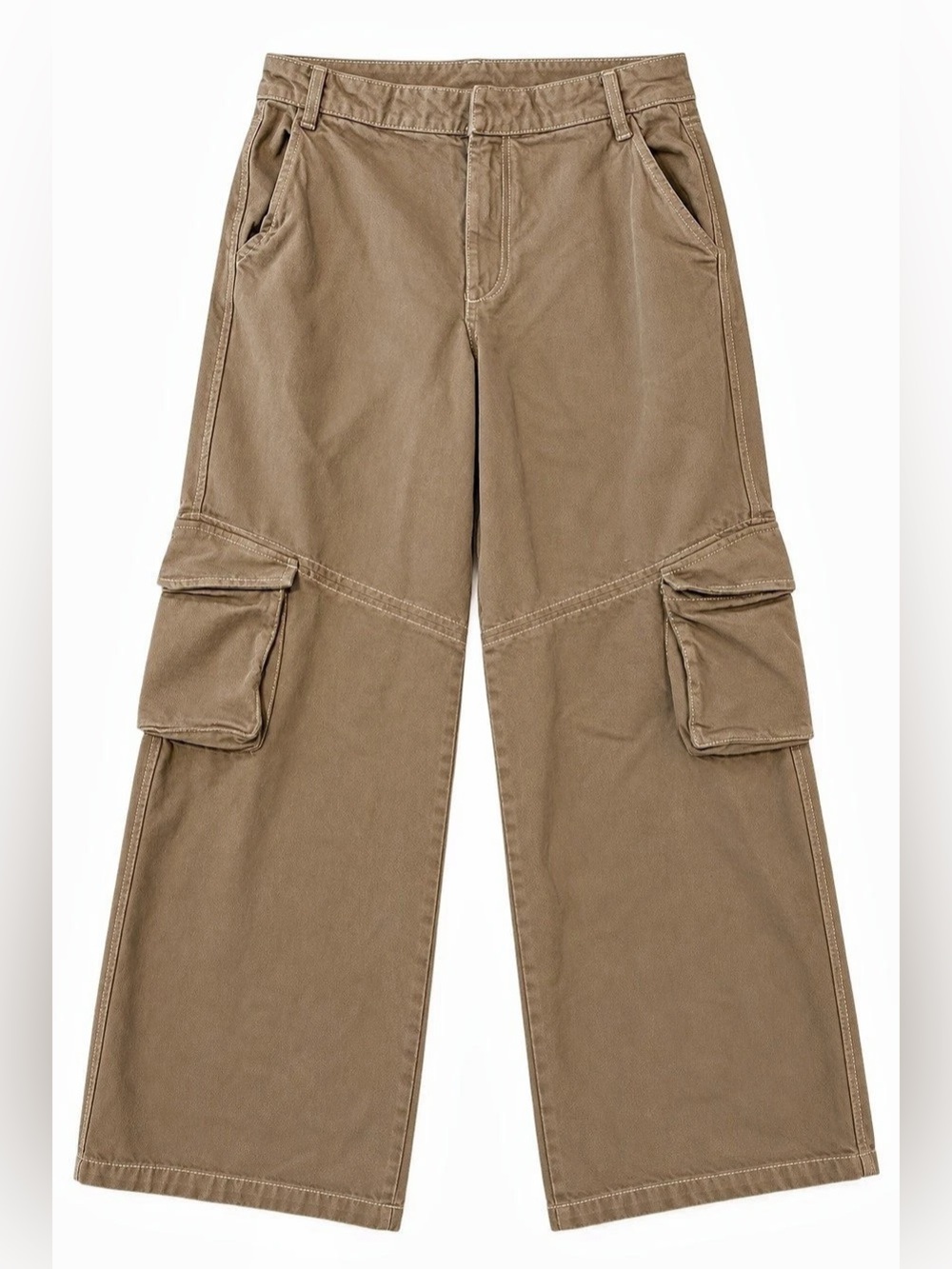 ZARA Khaki Wide Leg Cargo Pants Utility Trousers SZ XS